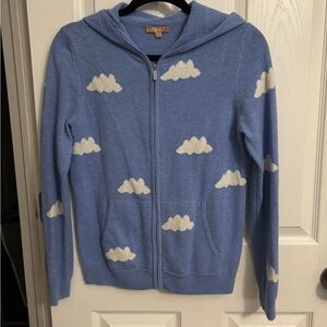 Kier+J Cashmere Full Zip Hooded Cardigan Sweater Blue White‎ Clouds Women's Sz S